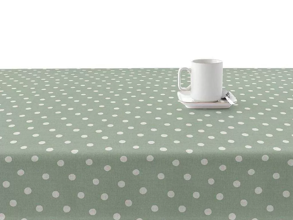 Têxteis De Mesa*Purline Nappe Anti-Taches 100% Coton 1 Piece Vert A Pois Blancs 140X140