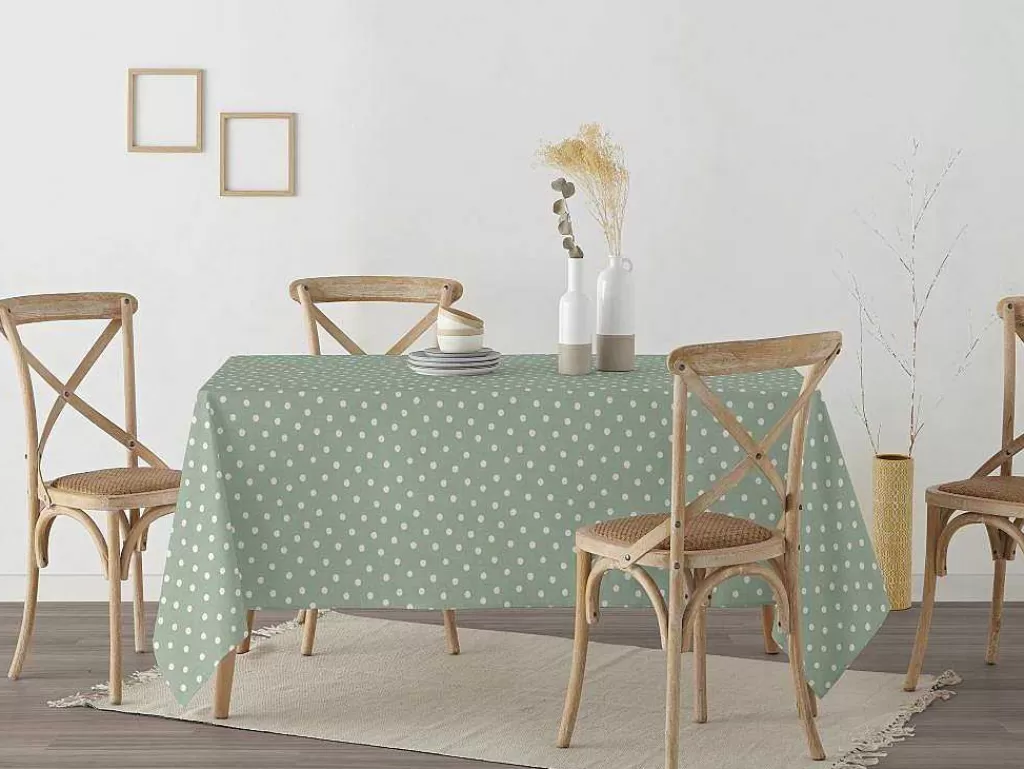 Têxteis De Mesa*Purline Nappe Anti-Taches 100% Coton 1 Piece Vert A Pois Blancs 300X140