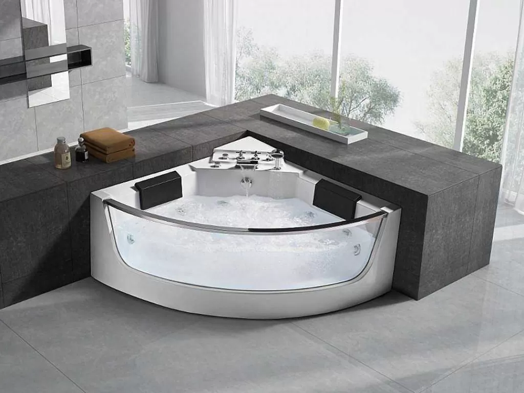 Banheira De Hidromassagem*Shower & Design [Old Version]Banheira De Hidromassagem De Canto Em Vidro Evelina - 2 Lugares - 330 L - 138*138*A63 Cm