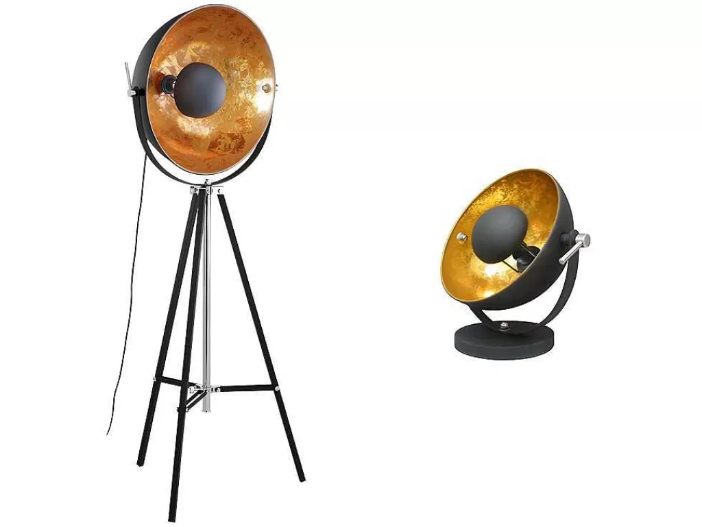 Promoções Decoração*OZAIA Pack Colecao Movie: Candeeiro De Mesa + Candeeiro De Pe Preto Interior Dourado