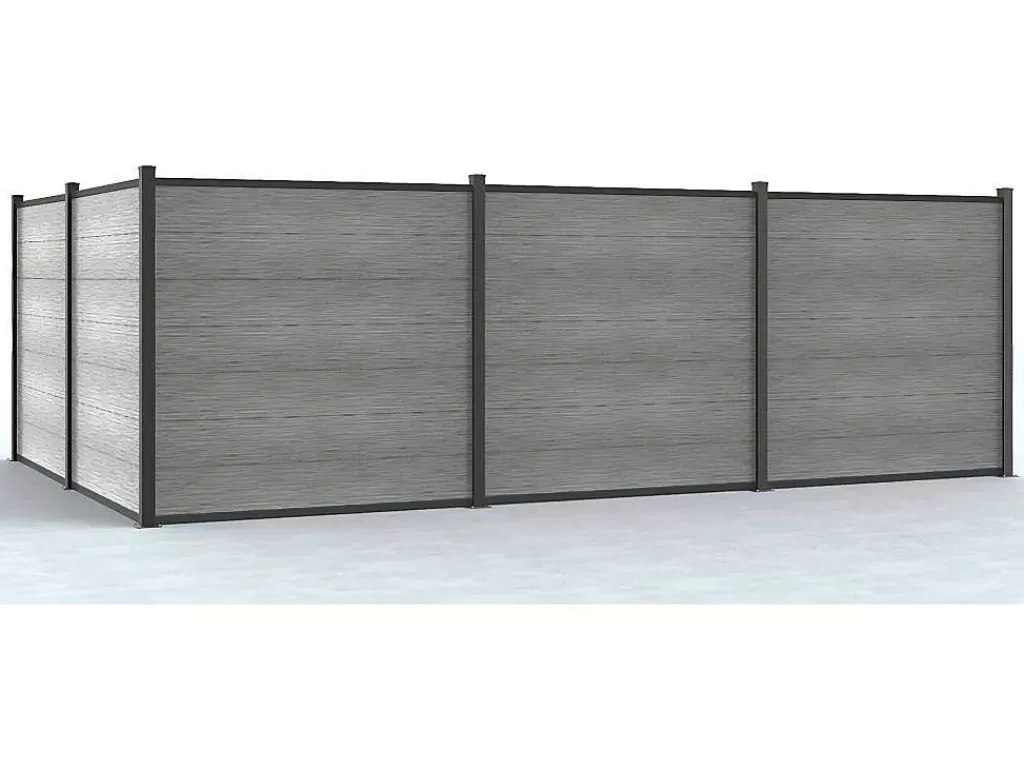 Canico E Cerca*EXPERTLAND Paineis De Vedacao Para Enterrar A181 Cm, Kit De 7 Laminas Em Composito + 2 Postes Cinzento-Claro - Enola