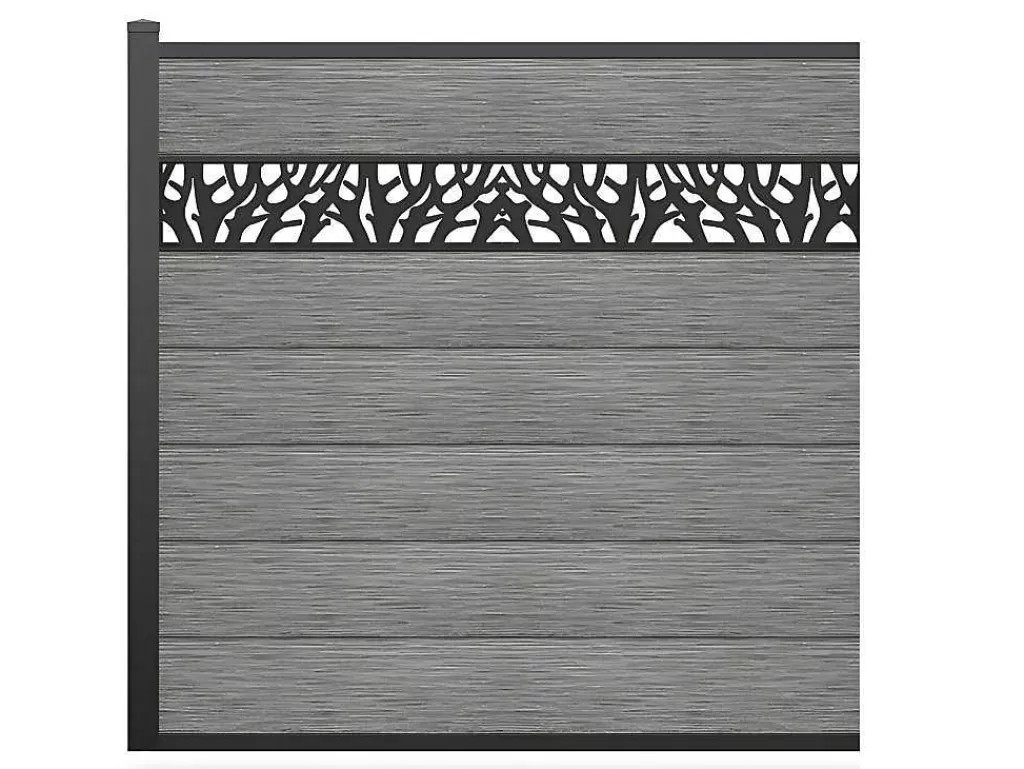 Canico E Cerca*EXPERTLAND Paineis De Vedacao Para Enterrar A181 Cm, Kit De 7 Laminas Em Composito Com Decoração + 1 Poste Cinzento-Claro - Enola
