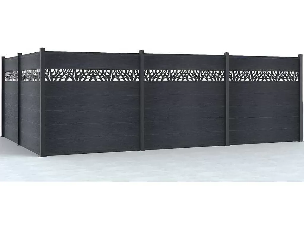 Canico E Cerca*EXPERTLAND Paineis De Vedacao Para Enterrar A181 Cm, Kit De 7 Laminas Em Composito Com Decoração + 2 Postes Antracite - Enola
