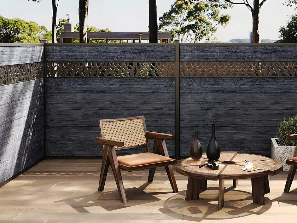 Canico E Cerca*EXPERTLAND Paineis De Vedacao Para Pousar A181 Cm, Kit De 7 Laminas Em Composito Com Decoração + 2 Postes Antracite - Enola