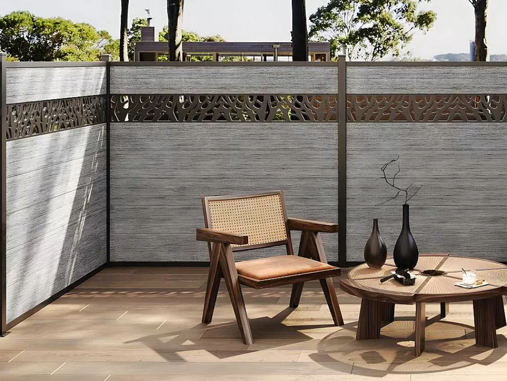 Canico E Cerca*EXPERTLAND Paineis De Vendacao Para Pousar A181 Cm, Kit De 7 Laminas Em Composito Com Decoração + 1 Poste Cinzento-Claro - Enola