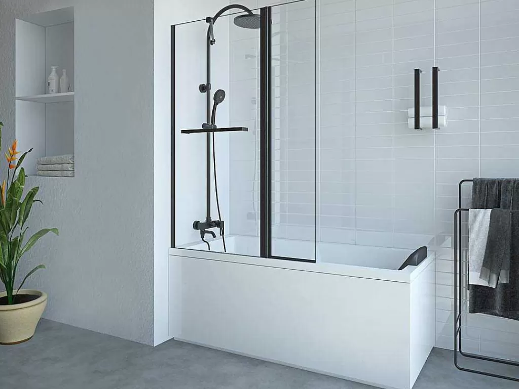 Resguardo De Banheira*Shower & Design Painel De Banheira Com Toalheiro E Retorno Giratorio Preto Mate (70 + 30) X 140 Cm - Primael