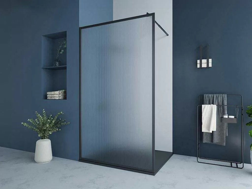 Painel De Duche*Shower & Design Painel De Duche A Italiana Com Vidro Texturado 120X200 Cm Preto Mate - Virana