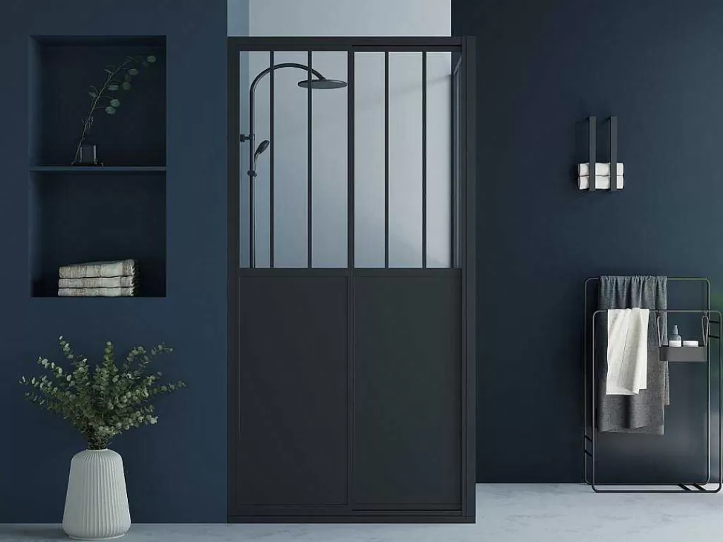 Painel De Duche*Shower & Design Painel De Duche Com Porta De Correr Preto Mate Estilo Industrial 100 X 80 X 195 Cm - Urbanik