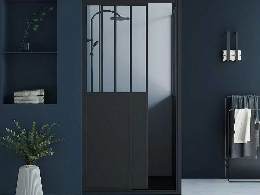 Painel De Duche*Shower & Design Painel De Duche Com Porta De Correr Preto Mate Estilo Industrial 100 X 80 X 195 Cm - Urbanik