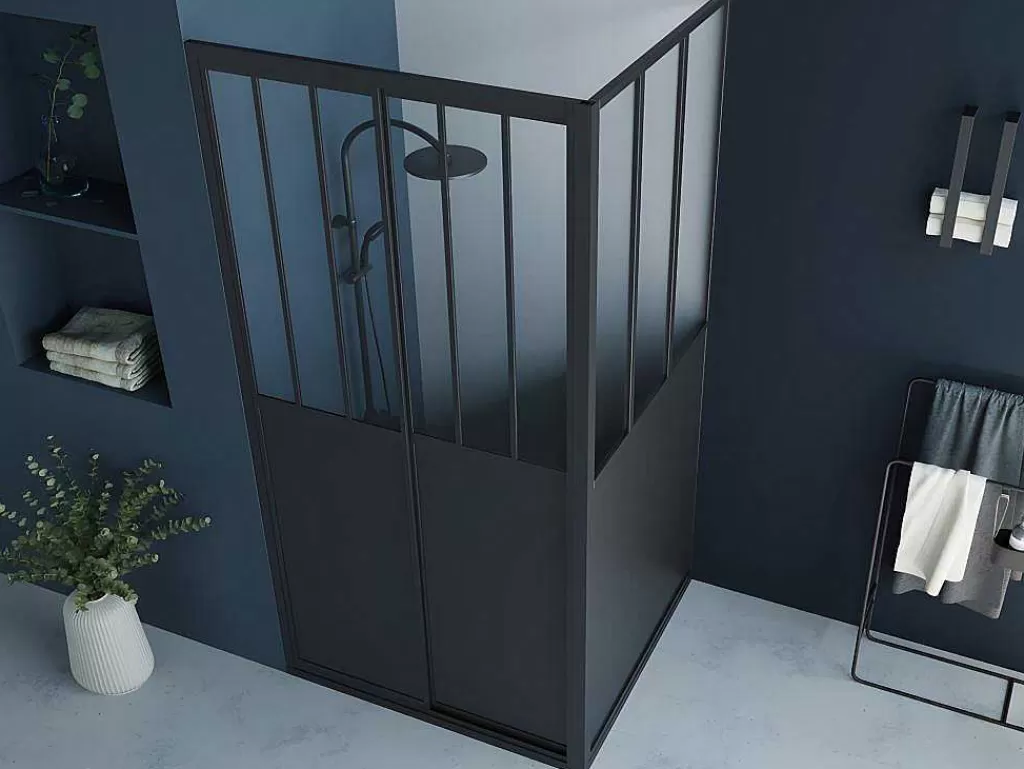 Painel De Duche*Shower & Design Painel De Duche Com Porta De Correr Preto Mate Estilo Industrial 100 X 80 X 195 Cm - Urbanik