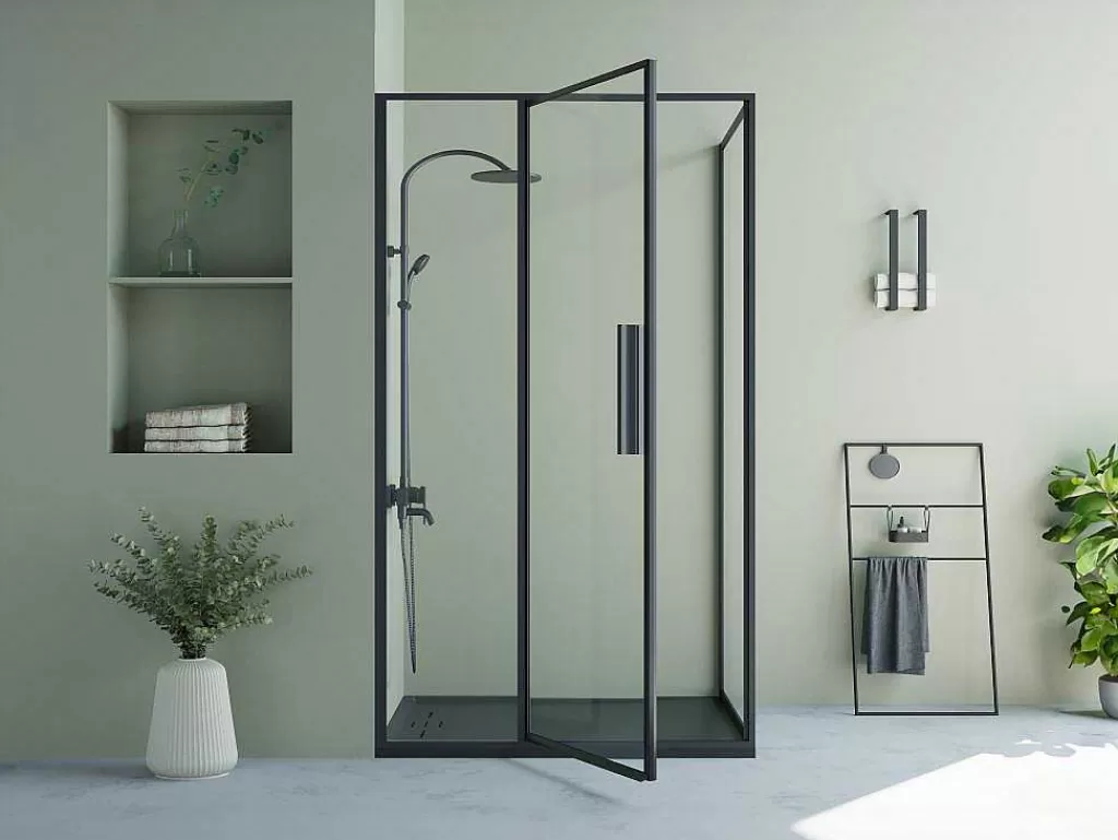 Painel De Duche*Shower & Design Painel De Duche Com Porta Giratoria Preto Fosco Estilo Industrial 120 X 80 X 195 Cm - Toroni