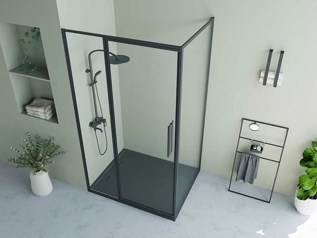 Painel De Duche*Shower & Design Painel De Duche Com Porta Giratoria Preto Fosco Estilo Industrial 120 X 80 X 195 Cm - Toroni