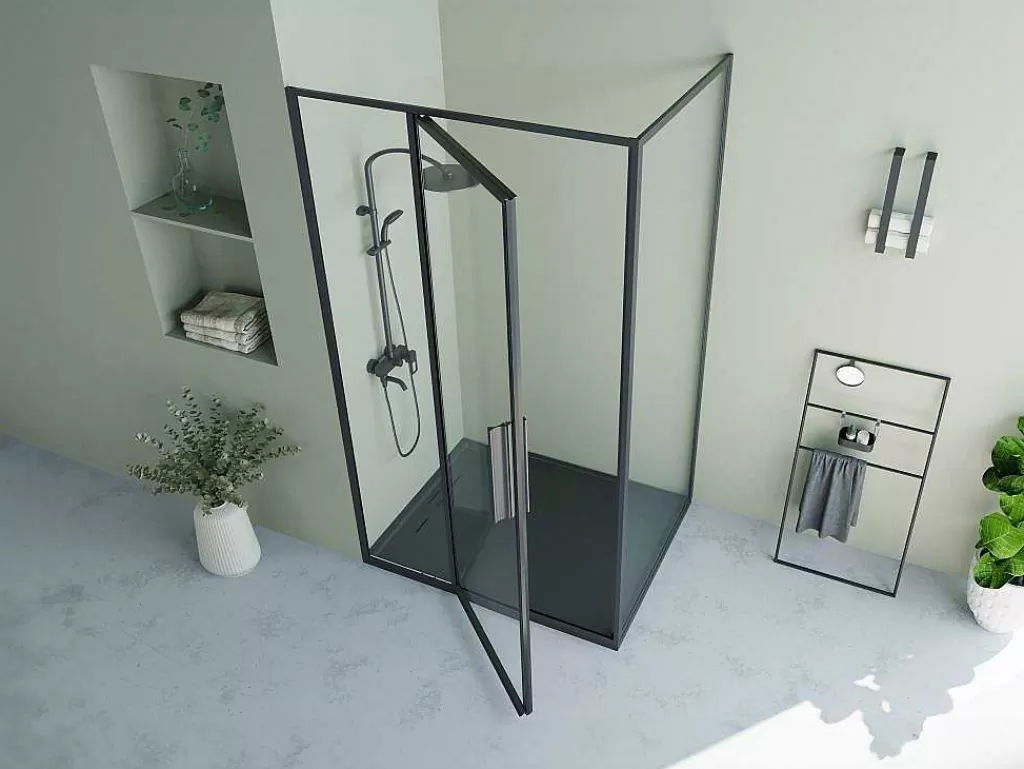 Painel De Duche*Shower & Design Painel De Duche Com Porta Giratoria Preto Fosco Estilo Industrial 120 X 80 X 195 Cm - Toroni