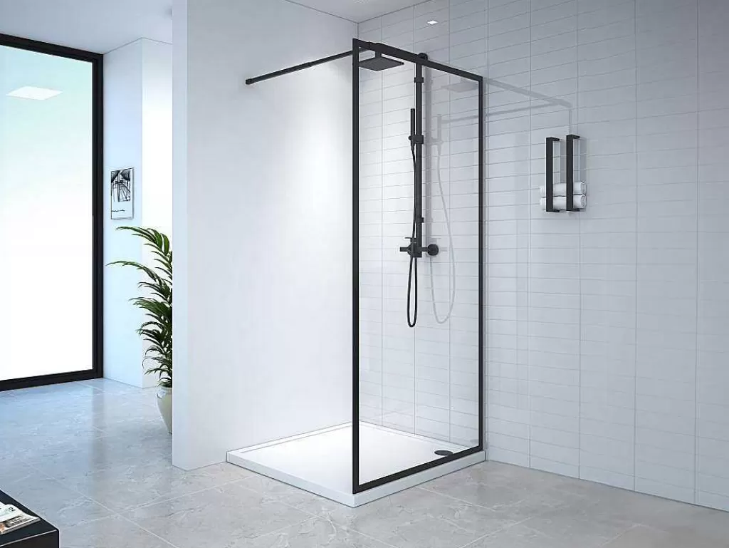 Painel De Duche*Shower & Design Painel De Duche Estilo Italiano 100X200 Cm Preto Mate Vidro Temperado - Amberi