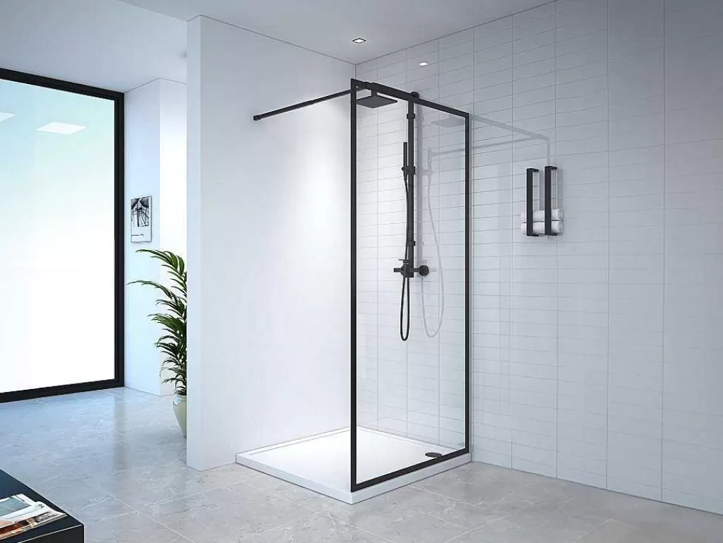Painel De Duche*Shower & Design Painel De Duche Estilo Italiano 100X200 Cm Preto Mate Vidro Temperado - Amberi