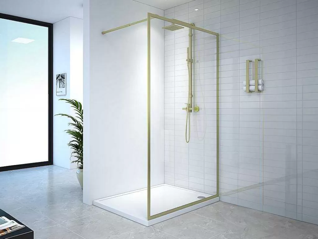Promoções Casa De Banho & Bem-Estar*Shower & Design Painel De Duche Estilo Italiano 120X200 Cm Dourado Vidro Temperado - Amberi