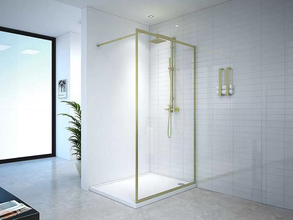 Promoções Casa De Banho & Bem-Estar*Shower & Design Painel De Duche Estilo Italiano 120X200 Cm Dourado Vidro Temperado - Amberi