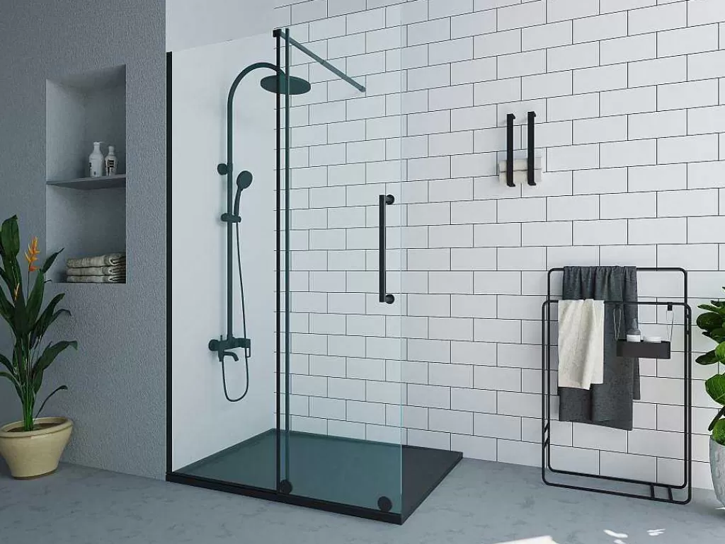 Painel De Duche*Shower & Design Painel De Duche Estilo Italiano Com Porta De Correr Em Metal Preto Mate Estilo Industrial 120 X 200 Cm - Yorem