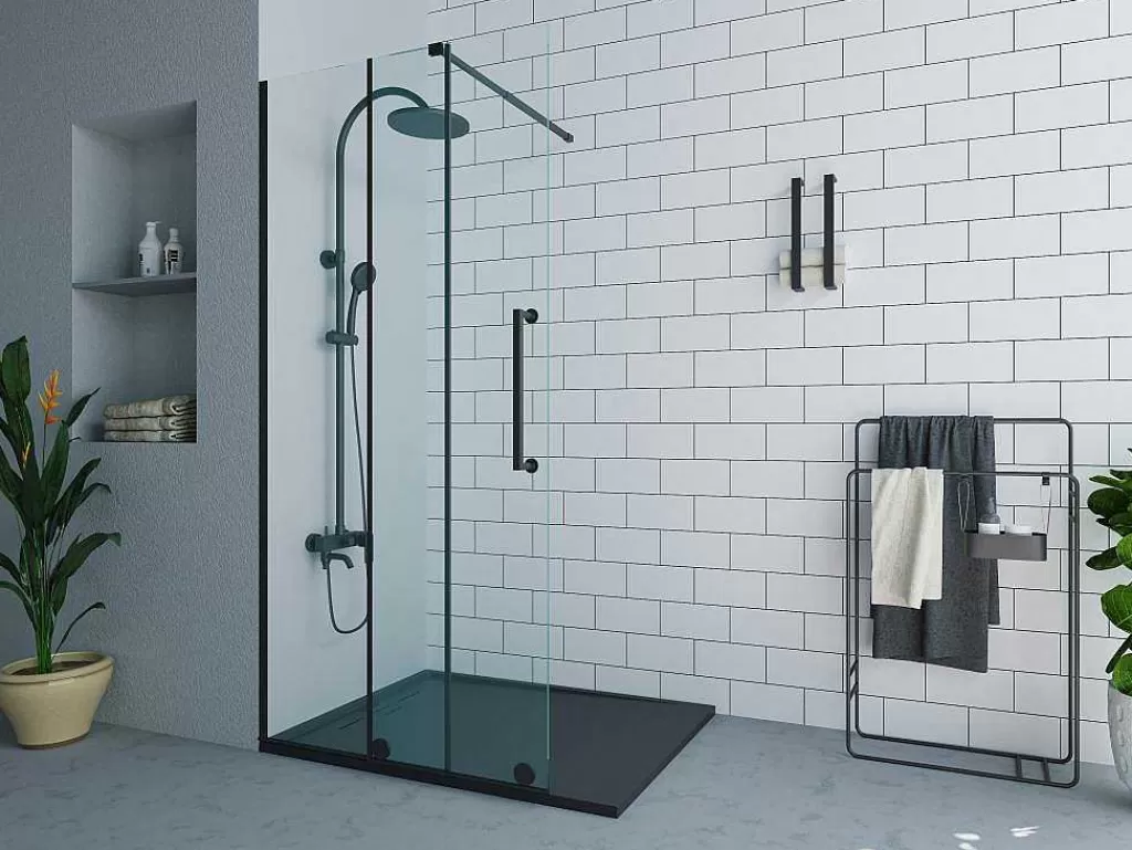 Painel De Duche*Shower & Design Painel De Duche Estilo Italiano Com Porta De Correr Em Metal Preto Mate Estilo Industrial 120 X 200 Cm - Yorem
