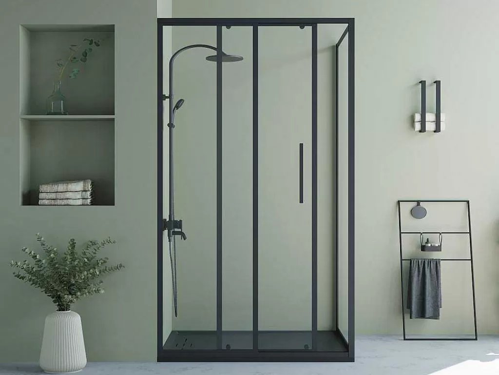 Painel De Duche*Shower & Design Painel De Duche Fixo Com Porta De Correr Preto Mate Estilo Industrial 120 X 80 X 195 Cm - Toroni