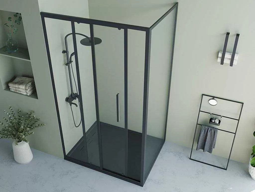Painel De Duche*Shower & Design Painel De Duche Fixo Com Porta De Correr Preto Mate Estilo Industrial 120 X 80 X 195 Cm - Toroni