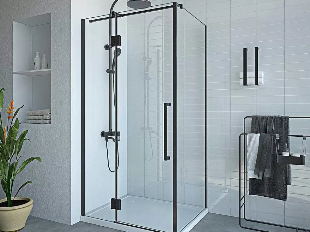 Painel De Duche*Shower & Design Painel De Duche Fixo Com Porta Giratoria Preto Mate Estilo Industrial 80 X 100 X 190 Cm - Princeton