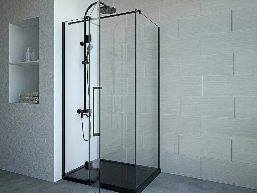 Painel De Duche*Shower & Design Painel De Duche Fixo Com Porta Giratoria Preto Mate Estilo Industrial 80 X 100 X 190 Cm - Princeton