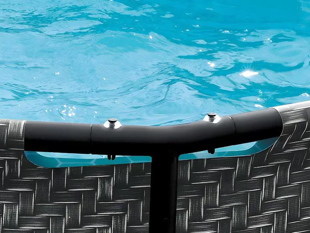Piscina*Vente-unique Piscina Tubular Oval Efeito Sarja Em Ziguezague Cinzento-Escuro Com Bomba Filtradora De Cartucho C424 X L250 X A100 Cm - Salamanque