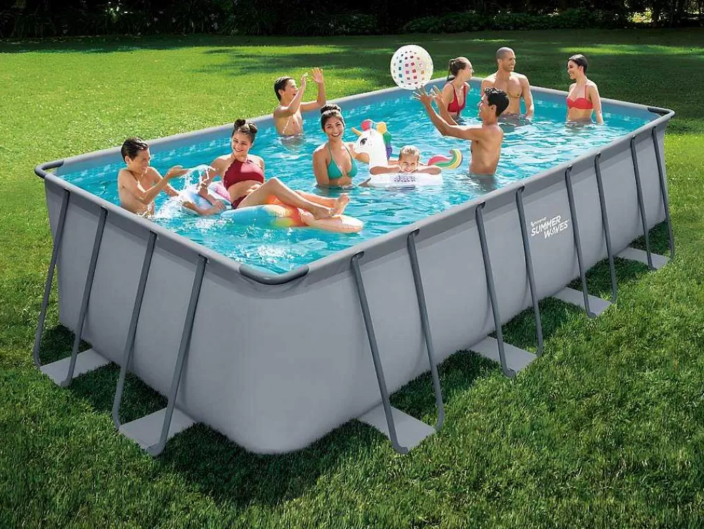 Piscina*Vente-unique Piscina Tubular Retangular Cinzenta Com Bomba Filtradora De Cartucho C549 X L274 X A132 Cm - Zamora