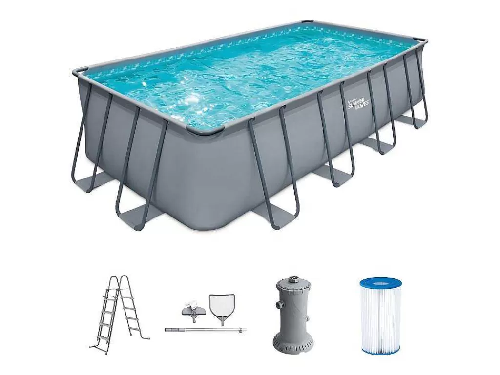 Piscina*Vente-unique Piscina Tubular Retangular Cinzenta Com Bomba Filtradora De Cartucho C549 X L274 X A132 Cm - Zamora