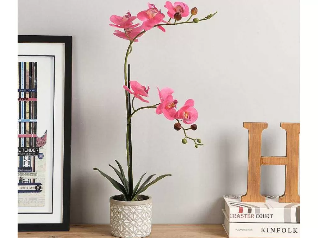 Planta Artificial*OZAIA Planta Artificial Orquidea Com Vaso Em Cimento A.55 X L.30 Cm Cor-De-Rosa - Riosane