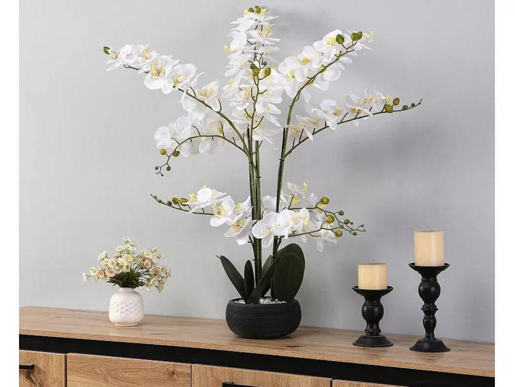 Planta Artificial*OZAIA Planta Artificial Orquidea Com Vaso Em Cimento A.65 X L.54 Cm Branco - Tara