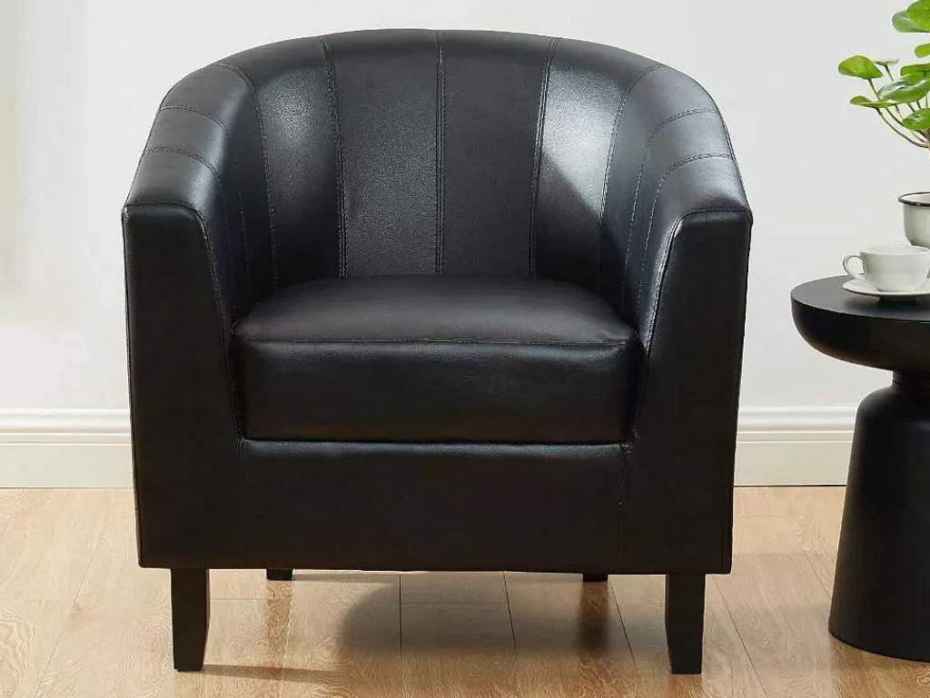 Promoções Sofás & Poltronas*Vente-unique Poltrona Cabriolet Em Pele Sintética Cor Preto - Cristobal Ii