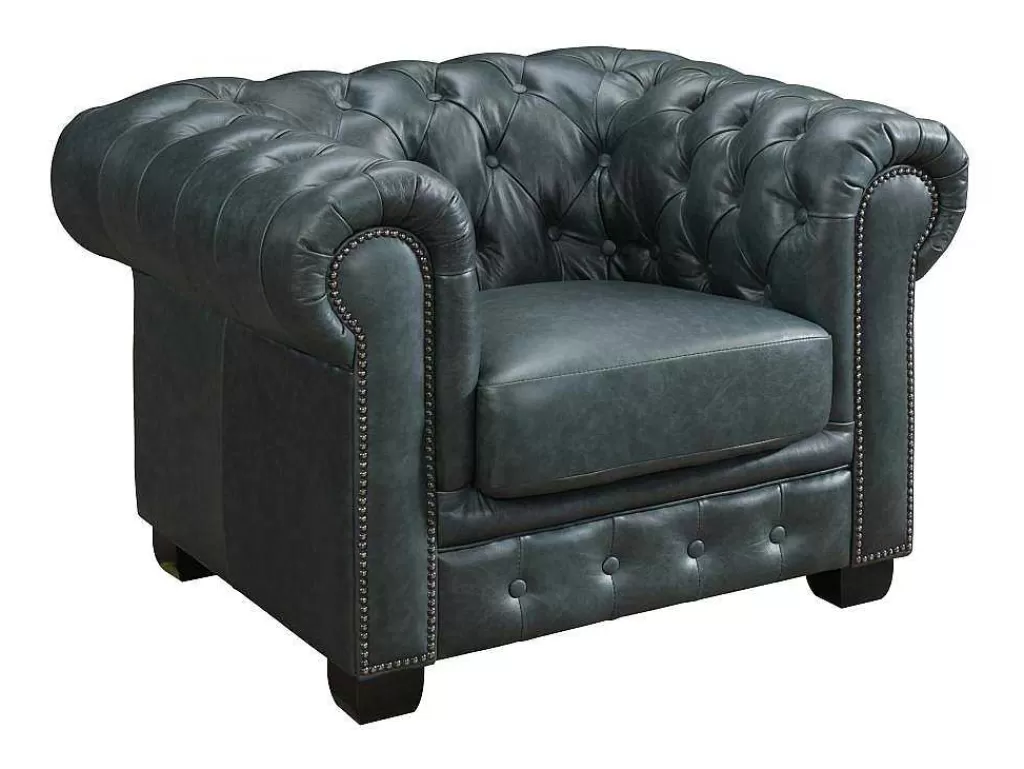 Poltrona Em Pele*LINEA Sofá Poltrona Chesterfield Brenton 100% Pele De Bufalo Superior Cor Verde-Acinzentado