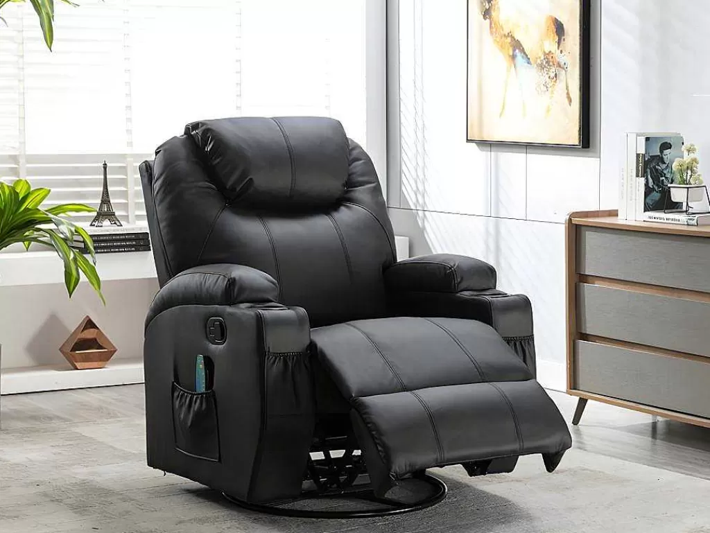 Promoções Sofás & Poltronas*Vente-unique Poltrona De Massagens Em Pele Sintética Cor Preto - Silvano