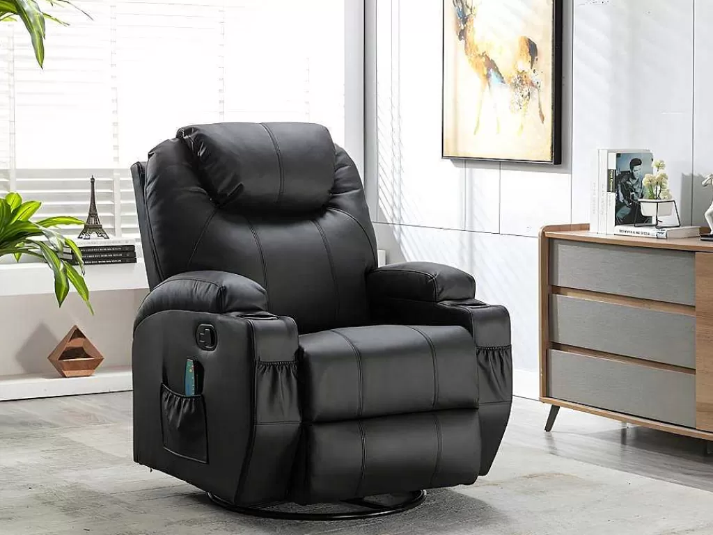 Promoções Sofás & Poltronas*Vente-unique Poltrona De Massagens Em Pele Sintética Cor Preto - Silvano