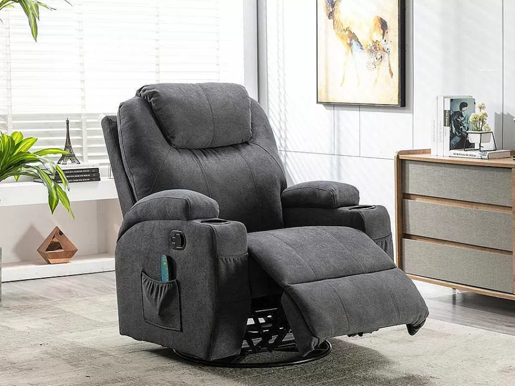 Cadeirão De Massagem*Vente-unique Poltrona De Massagens Em Tecido Cor Cinza - Silvano