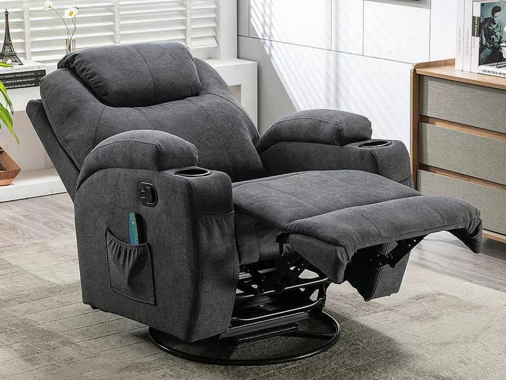 Cadeirão De Massagem*Vente-unique Poltrona De Massagens Em Tecido Cor Cinza - Silvano