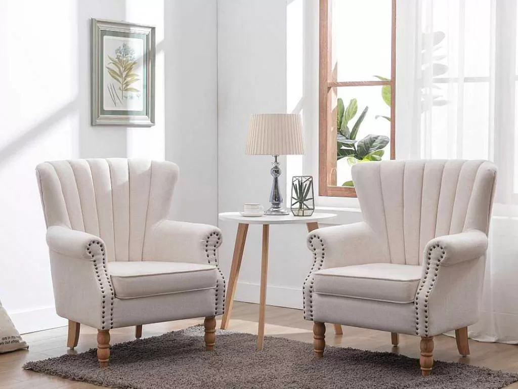 Poltrona Em Tecido*Vente-unique Poltrona Em Tecido Cor Creme Acabamento Canelado - Batoumi