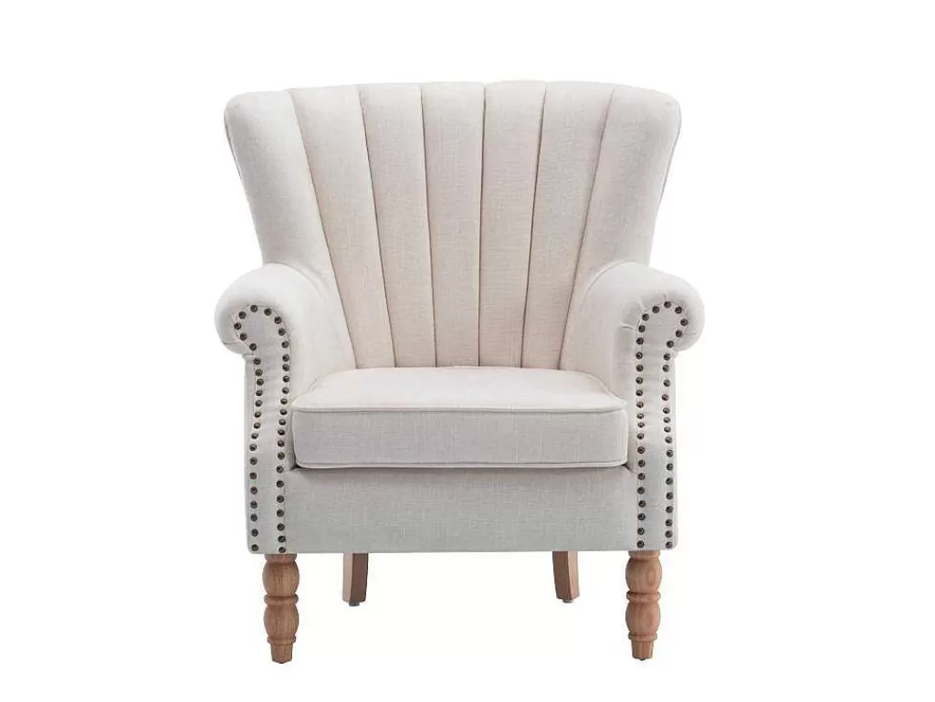 Poltrona Em Tecido*Vente-unique Poltrona Em Tecido Cor Creme Acabamento Canelado - Batoumi