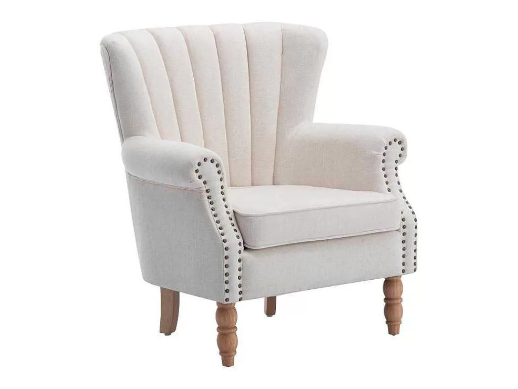 Poltrona Em Tecido*Vente-unique Poltrona Em Tecido Cor Creme Acabamento Canelado - Batoumi