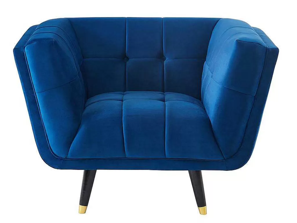 Poltrona Em Veludo*Vente-unique Poltrona Em Veludo Cor Azul-Escuro - Samantha Ii