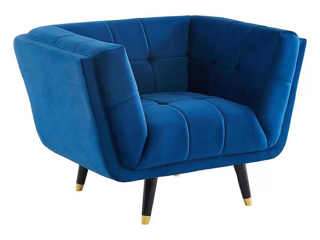 Poltrona Em Veludo*Vente-unique Poltrona Em Veludo Cor Azul-Escuro - Samantha Ii