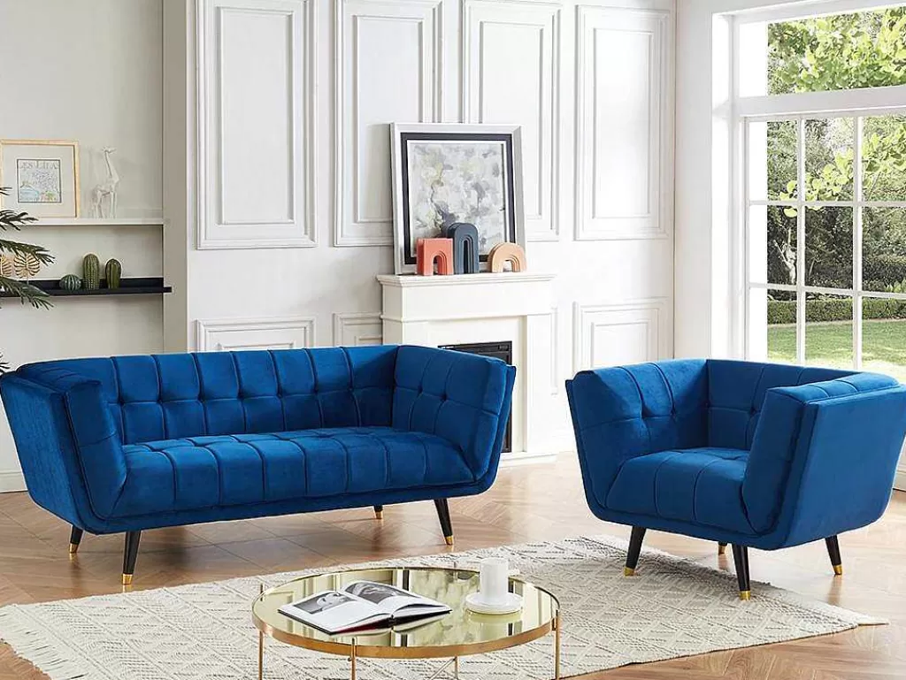Poltrona Em Veludo*Vente-unique Poltrona Em Veludo Cor Azul-Escuro - Samantha Ii