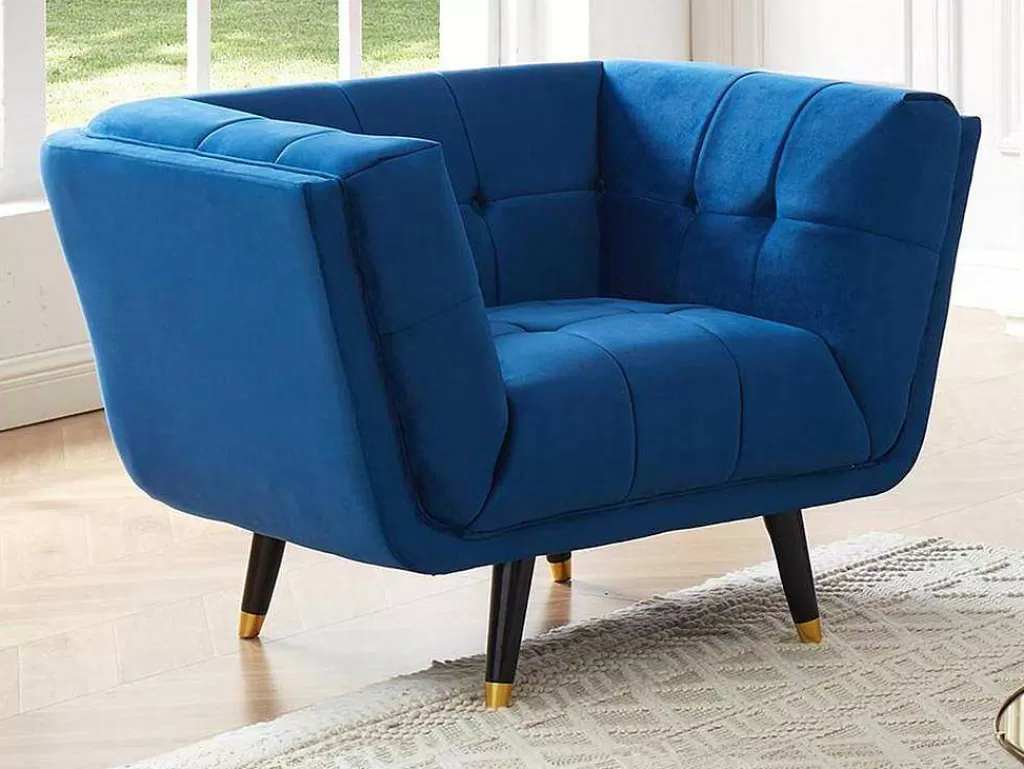 Poltrona Em Veludo*Vente-unique Poltrona Em Veludo Cor Azul-Escuro - Samantha Ii