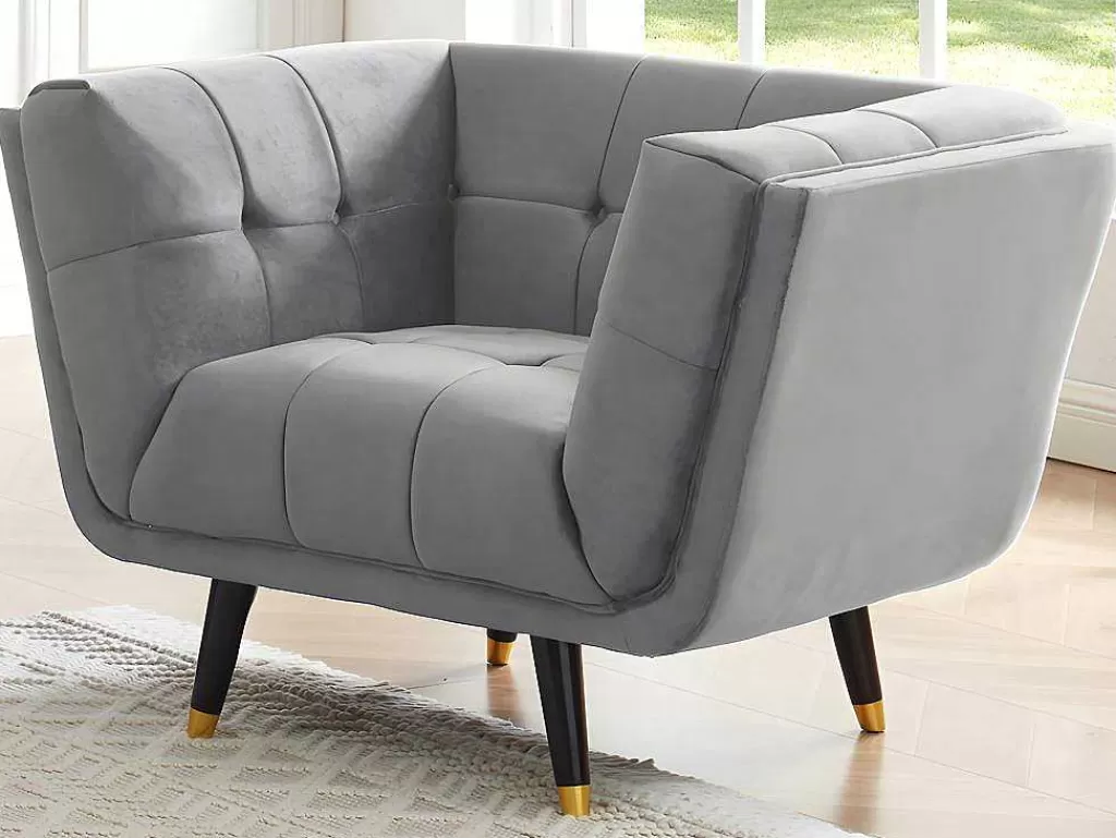 Poltrona Em Tecido*Vente-unique Poltrona Em Veludo Cor Cinza - Samantha Ii