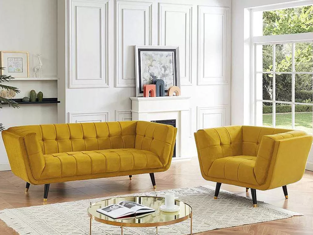 Poltrona Em Veludo*Vente-unique Poltrona Em Veludo Cor Ocre - Samantha Ii