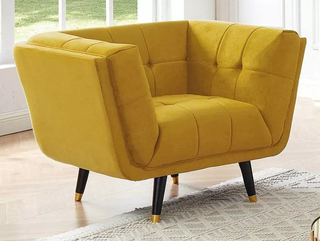 Poltrona Em Veludo*Vente-unique Poltrona Em Veludo Cor Ocre - Samantha Ii