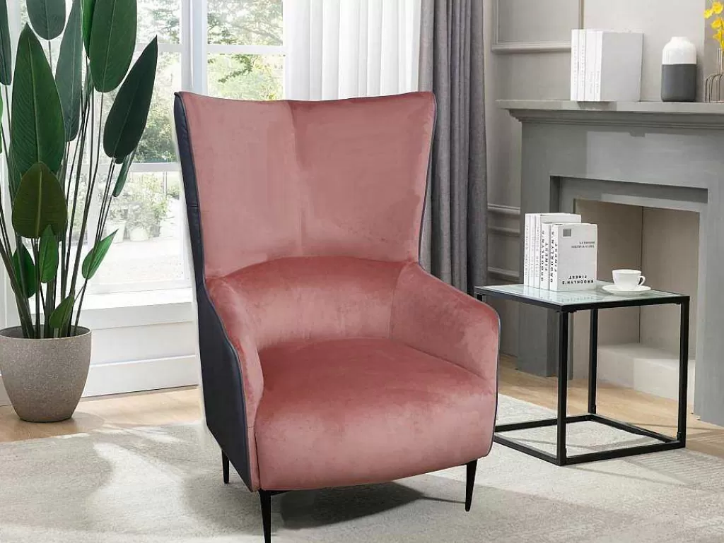 Poltrona Em Veludo*Vente-unique Poltrona Em Veludo Cor-De-Rosa E Estrutura Antracite - Mendocino