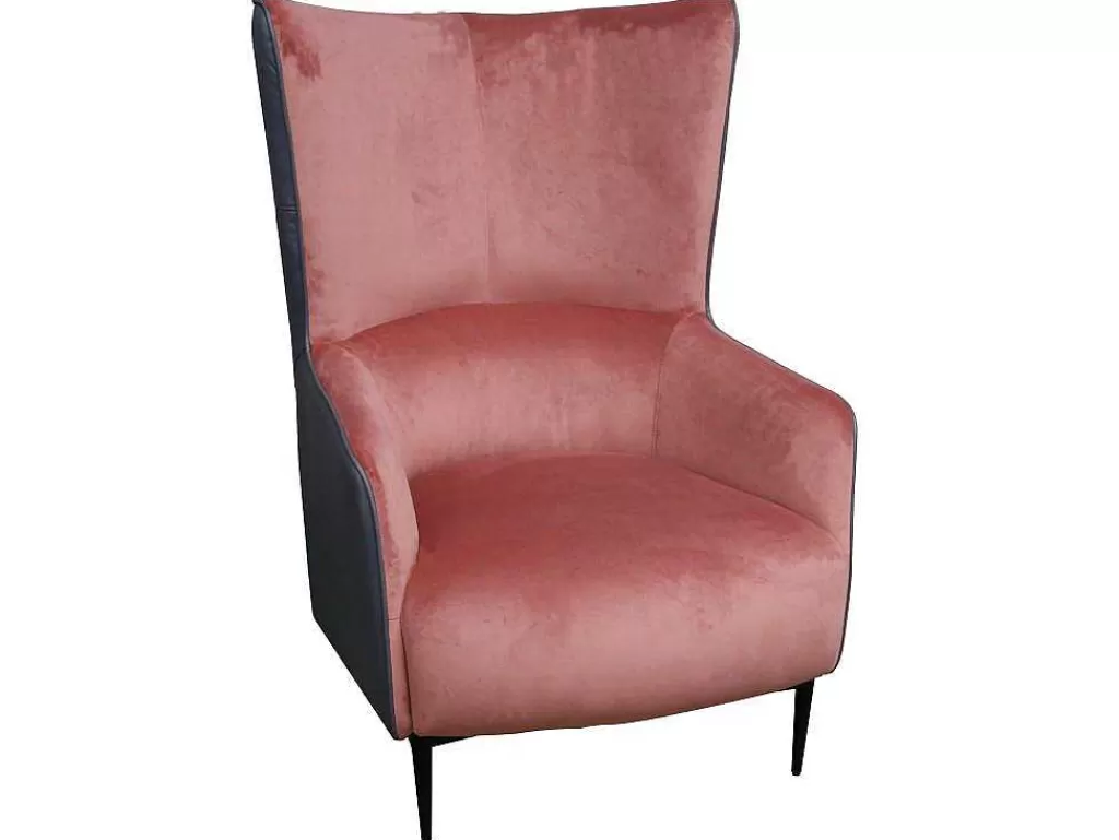 Poltrona Em Veludo*Vente-unique Poltrona Em Veludo Cor-De-Rosa E Estrutura Antracite - Mendocino